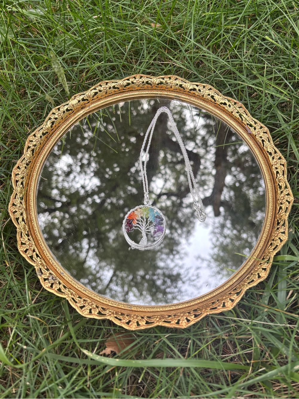 New! Tree of Life Gemstone Pendant Necklace with .925 Silver Plated Chain